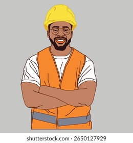 Afrikanischer amerikanischer Ingenieur Mann falten Hand bereit für die Arbeit
