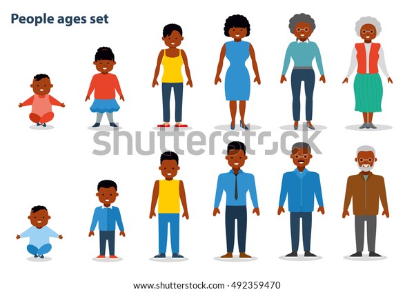 African American Ethnic People Generations Different Stock Vector 