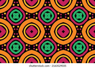 African American Ethnic Seamless pattern Wallpaper with Circle flowers fabric for Africa Tribal Design for print wrapping paper carpet textile texture background industry