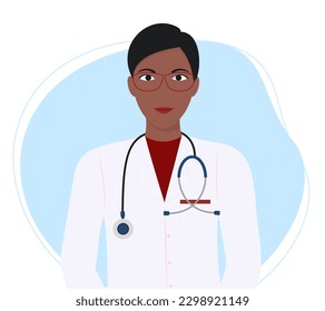 African american ethnic woman doctor with stethoscope. Medical specialists. National Doctors Day. Flat vector illustration. 