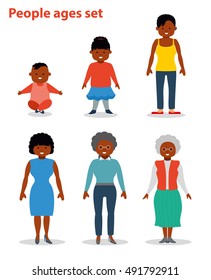 African American Ethnic Woman Generations At Different Ages. Baby, Child, Teenager, Young, Adult, Old