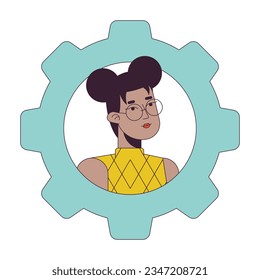 African american eyeglasses woman flat color cartoon avatar icon. Editable 2D user portrait linear illustration. Isolated vector face profile clipart. Userpic gear, person head and shoulders