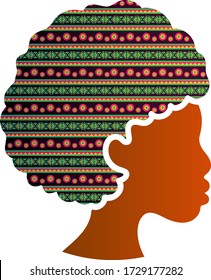 African American Face Silhouette Profile Icon Isolated. Beautiful Black Female with Traditional Ornament in Hairstyle. Diversity and Woman Rights Protection Concept, Vector Illustration