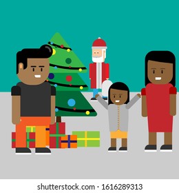 African American family celebrate New Year at home, vector