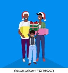 african american family hold gift box present merry christmas happy new year holiday concept flat