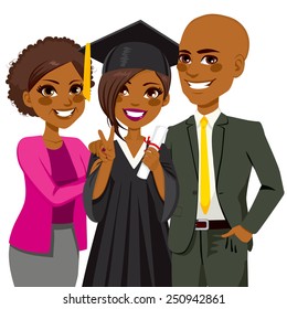 African american family proud and happy of daughter holding diploma on graduation ceremony day