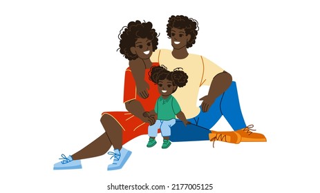 african american family vector. father mother together, person portrait, active parent african american family character. people flat cartoon illustration