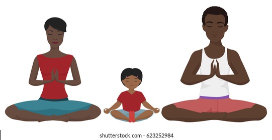 African american family Yoga vector illustration. Lotus position isolated.