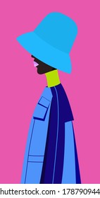 African American fashion model in a hat on a pink background. Fashion African woman portrait. Aquamarine hat. Accessory. Fashion trend.