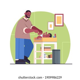 African American Father Changing Diaper To His Little Son Fatherhood Parenting Concept Dad Spending Time With His Baby At Home Full Length Vector Illustration