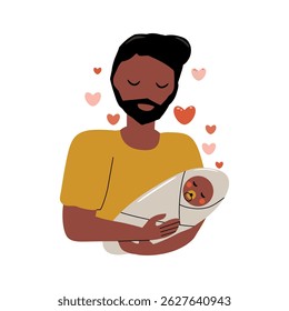 African American father Gently Rocking Baby to Sleep. Heartwarming Parenting Moment. Concept for Child's and father's days.