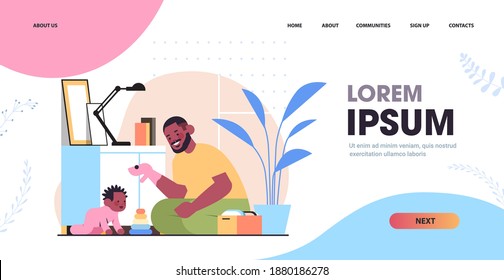 african american father playing with little son at home fatherhood parenting concept dad spending time with his kid horizontal full length copy space vector illustration