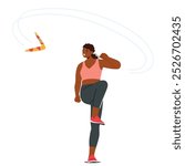 African American Female Athlete Character In Sporty Outfit Throwing A Boomerang With Energy And Focus Capturing The Spirit Of Activity And Strength. Cartoon People Vector Illustration