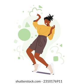 African American Female Character Performer Defying Gravity With A Mind-bending Pose, Showcasing Agility And Balance. Young Woman Dancer in Abstract Position. Cartoon People Vector Illustration