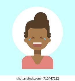 African American Female Cry Emotion Profile Icon, Woman Cartoon Portrait Face Vector Illustration