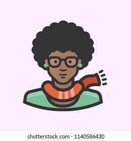 African American female hipster with orange scarf and glasses