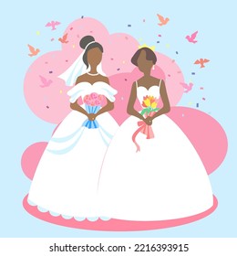 African American Female Wedding -  LGBTQ Wedding Vector 