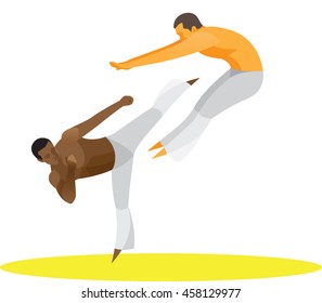 African American fighter Capoeira Brazilian martial arts to strike an opponent