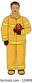 African american fireman with full gear on holding safety hat.