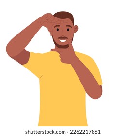 African american focusing with they fingers, making frame with hands. Vector illustration.