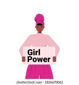african american girl activist holding poster female empowerment movement women power concept portrait vector illustration