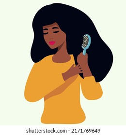 African American Girl Combing Her Long Stock Vector (Royalty Free ...