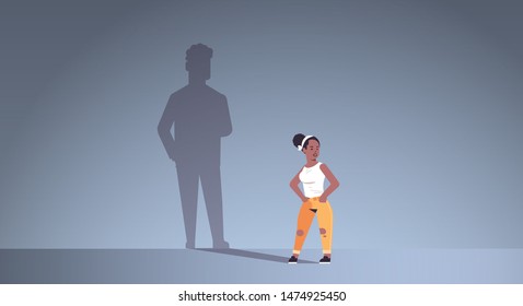 african american girl dreaming about boyfriend shadow of man imagination aspiration concept female cartoon character standing pose full length flat horizontal