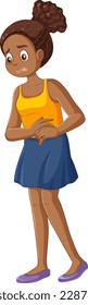 African American Girl Experiencing Menstrual Cramps During Puberty illustration
