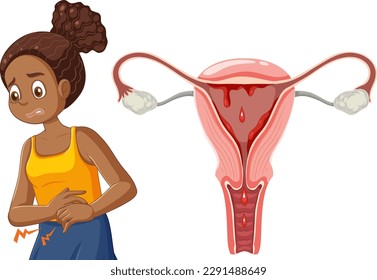 African American Girl Experiencing Menstrual Cramps During Puberty illustration