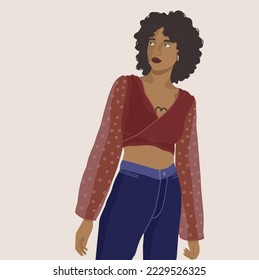 african american girl in fashion clothes isolated on light background