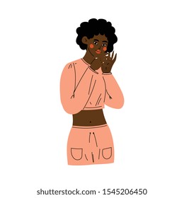 African American Girl Gesturing with Her Palms Vector Illustration