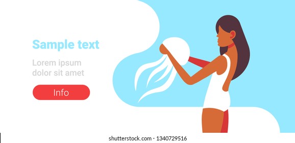 african american girl holding jellyfish danger poisonous sea animal summer vacation concept female cartoon character portrait horizontal flat copy space
