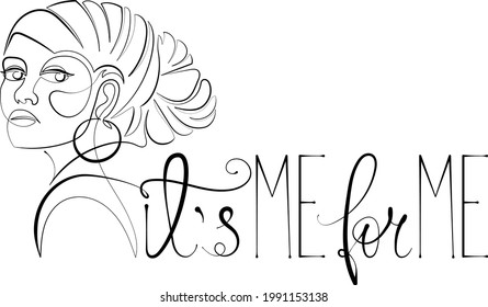 African American girl in one line style. Continuous line graphics of a girl with the inscription It's ME for ME