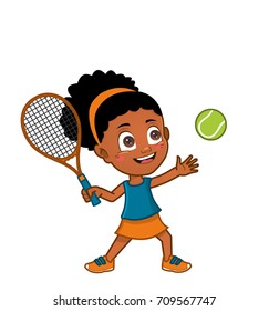 African American Girl Playing Tennis