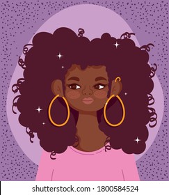 african american girl portrait cartoon curly hair vector illustration