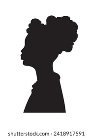 African American Girl Profile. Black Silhouette. Child Portrait.