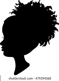 African American Girl - Profile Silhouette - Vector Illustration