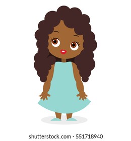 African American girl. Vector illustration eps 10 isolated on white background. Flat cartoon style.