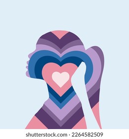 African American girl vector. Women's love. Abstraction from hearts
