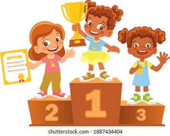 African American Girl winners on the podium. Winner pedestal