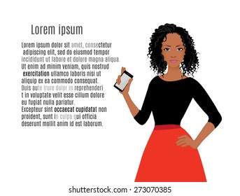 African American girls with mobile phone vector illustration