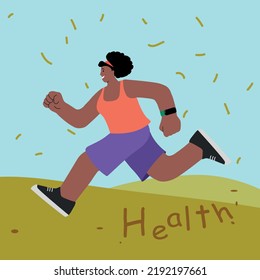 African American goes in for sports. The woman is running. Vector illustration