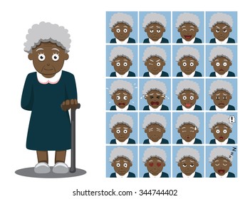 African American Grandma Cartoon Emotion Faces Vector Illustration