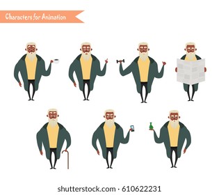 African American grandpa character for scenes. Funny African American grandpa cartoon.