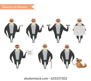 African American grandpa character for scenes. Funny African American grandpa cartoon.