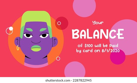 African american guy with green hair and earring bright illustration. Colorful banner template with funny cartoon character. Web or app vector design. 