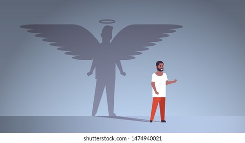 african american guy with shadow of angel imagination aspiration concept male cartoon character standing pose full length flat horizontal