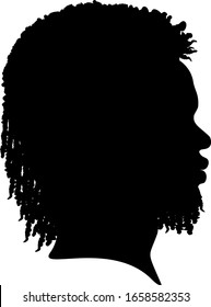 African American Guy, Silhouette Profile in Black.