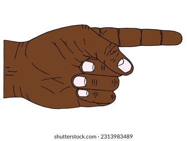 African American hand indicates the direction from left to right. Freehand drawing. Doodle. Hand Drawn. Outline.	