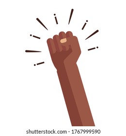 African American Hand Up Sign. Workers Or Employee Revolution Against, Politic, Human Shouting Logo Label. Labour Day. Human Right Of Black People. Cartoon Concept Illustration.